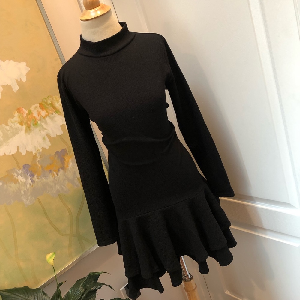 BooHoo Black Ruffle Baby Doll Dress